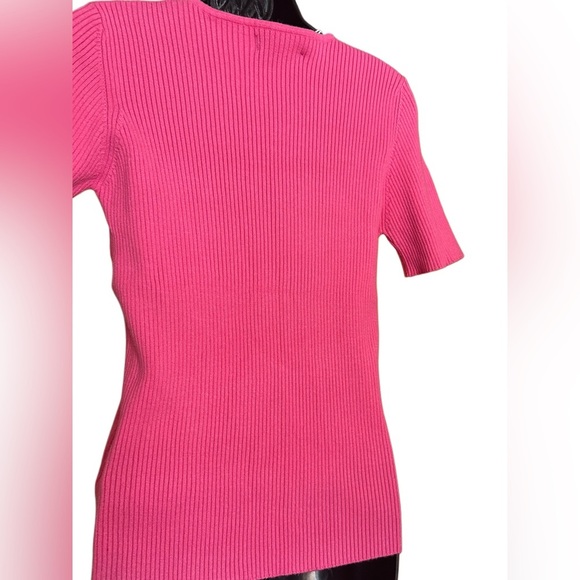 NWT WOMEN’S SHORT SLEEVE RIBBED KNIT V NECK CARDIGAN TOP SIZE L PINK - Picture 4 of 7